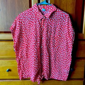 Old Navy Womens Linen/Cotton Floral Cap Sleeve Button Down Top